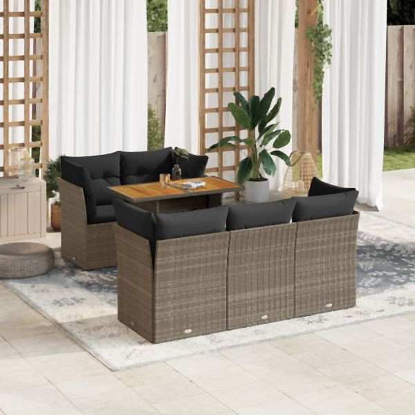 vidaXL 6-tlg. Garten-Sofagarnitur mit Kissen Grau Poly Rattan, 3326888