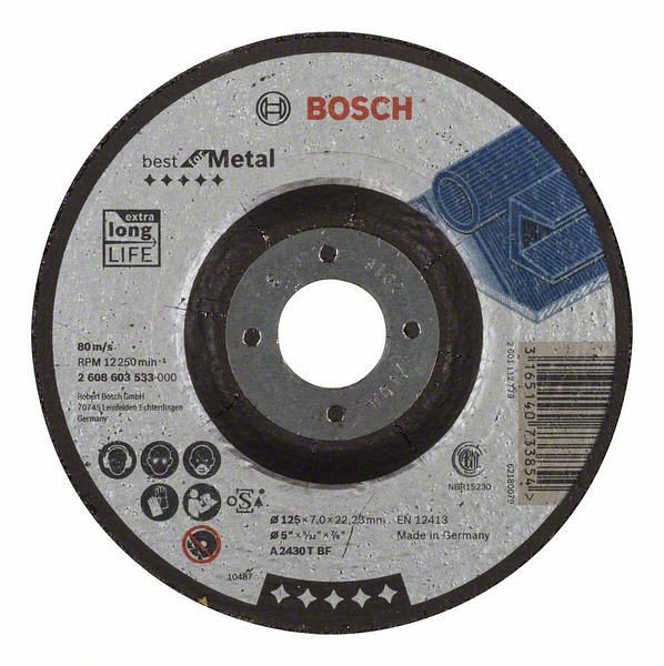 Bosch Schruppscheibe gekröpft, Best for Metal A 2430 T BF, 125 mm, 22,23 mm, 7 mm, VE: 10 Stück, 2608603533