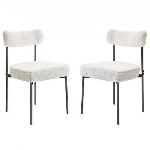 VEVOR moderner Esszimmerstuhl 2er Set, 136 kg belastbar, geschwungene Rückenlehne, schwarze Metallbeine, weiß, JSCYBOFGBYBOJUQVO001V0