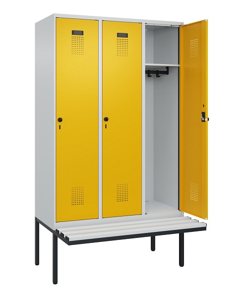 C+P Spind Evolo PLUS, 3 Abteile, 2120x1200x815mm, 7035/1004, Haken 4, Drehriegel, Material Sitzfläche Kunststoff, 0490407-32 S10054