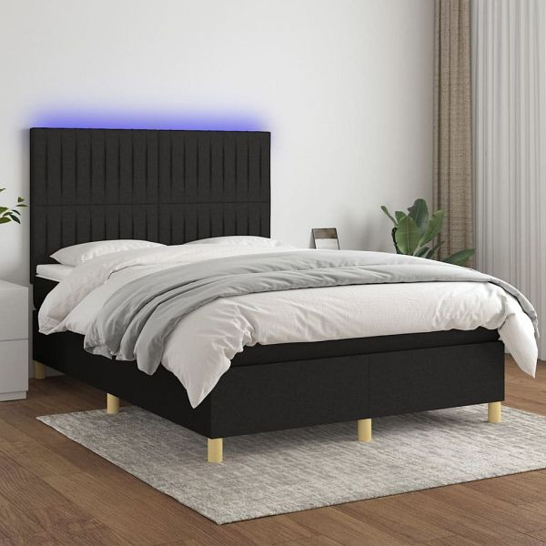 vidaXL Boxspringbett mit Matratze & LED Schwarz 140x200 cm Stoff, 3135599