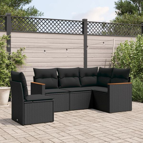 vidaXL 5-teilig Garten-Sofagarnitur mit Kissen Schwarz Poly Rattan, 3225971