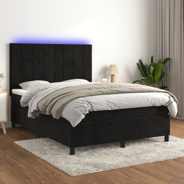 vidaXL Boxspringbett mit Matratze & LED Schwarz 140x190 cm Samt, 3136121