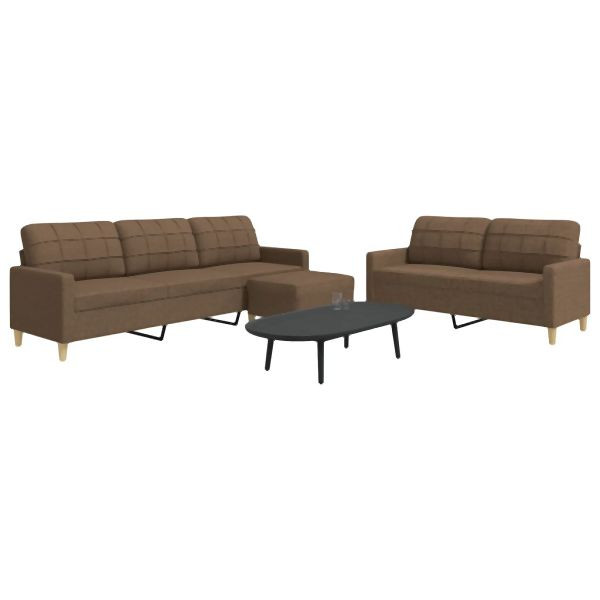 vidaXL 3-teilig Sofagarnitur mit Fußhocker Braun Stoff, 3278330