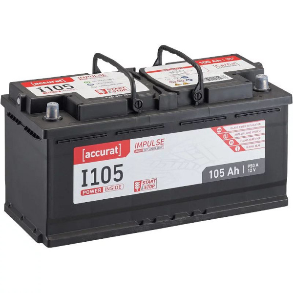 Accurat Impulse AGM I105 Autobatterie DIN L6 12V 105Ah 950A, ABA-I105