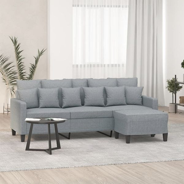vidaXL 3-Sitzer-Sofa mit Hocker Hellgrau 180 cm Stoff, 3201089