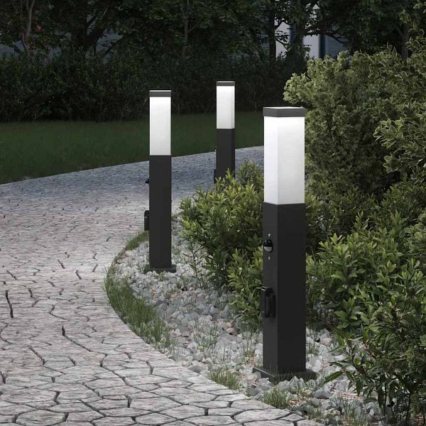 vidaXL Pollerleuchten mit Sensor&Steckdose 3 Stück 50 cm Schwarz IP44, 4006090