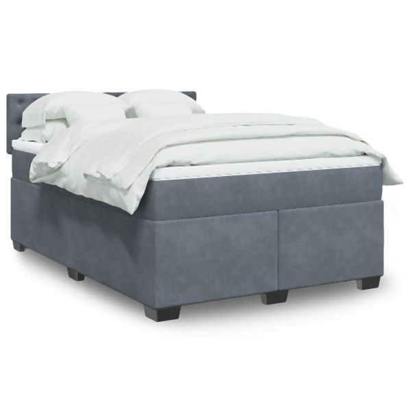 vidaXL Boxspringbett mit Matratze Dunkelgrau 140x200 cm Samt, 3286343
