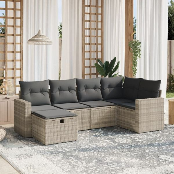 vidaXL 6-teilig Garten-Sofagarnitur mit Kissen Hellgrau Poly Rattan, 3263488