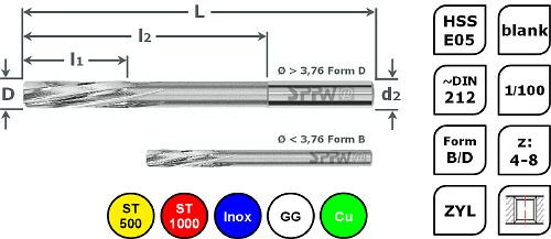 SPPW Maschinenreibahle HSS-E05 DIN212 B L: 160x110x47 Ø14,05, 1132701405