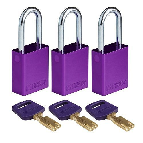 Brady Vorhängeschlösser SafeKey, mit Stahlbügel, VE: 3 Stück, lichte Bügelhöhe 38,10 mm, lila, 311841