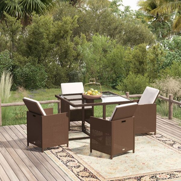 vidaXL 5-tlg. Garten-Essgruppe mit Kissen Poly Rattan Braun, 3095512