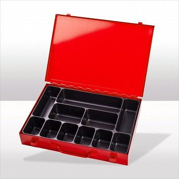 ADB Werkzeugkofferset mit 11-fach Einteiler, Außenmaße Koffer LxBxH: 33, 5x24x5 cm, Farbe: rot, RAL 3020, 88619