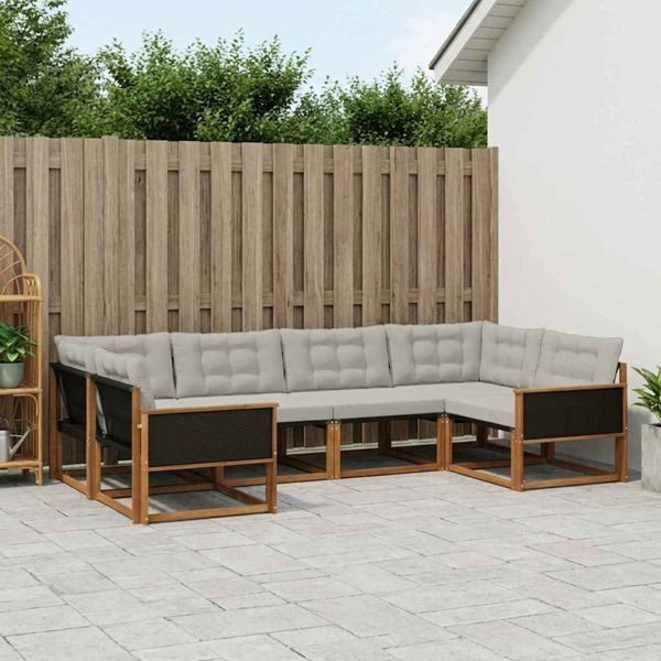 vidaXL Outdoor-Sofagarnitur mit Kissen 6-teilig Natürlich und Hellgrau, 3381639