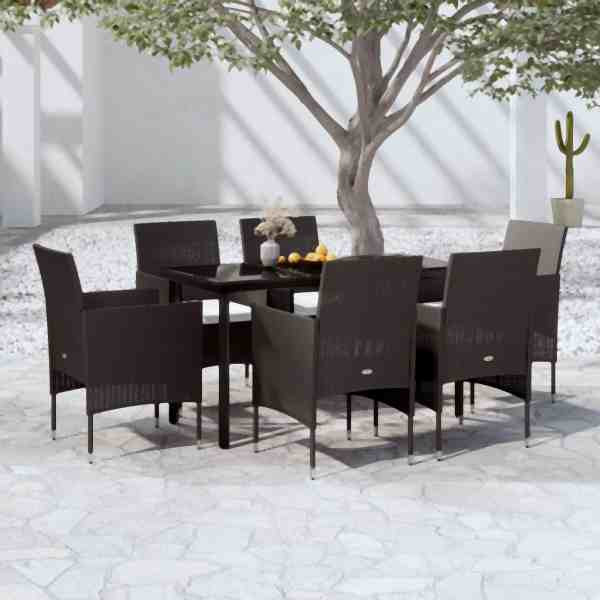 vidaXL 7-tlg. Garten-Essgruppe mit Kissen Schwarz, 3099284