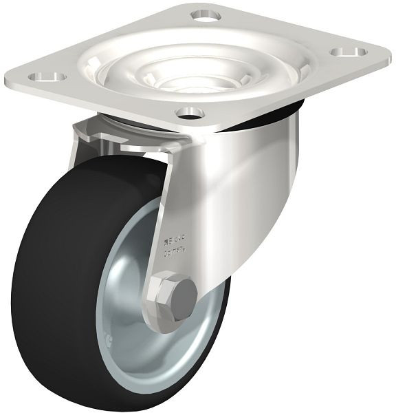 Blickle LEX-PATH 80G Edelstahl-Lenkrolle mit Anschraubplatte, Thermoplastisches Polyurethan, Grau, 300590