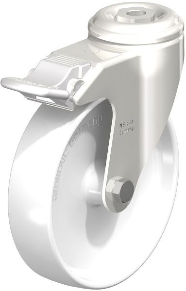 Blickle LKRXA-PO 126G-11-FI Edelstahl-Apparate-Lenkrolle mit Rückenloch & Feststeller, Polyamid, Weiß, 758424