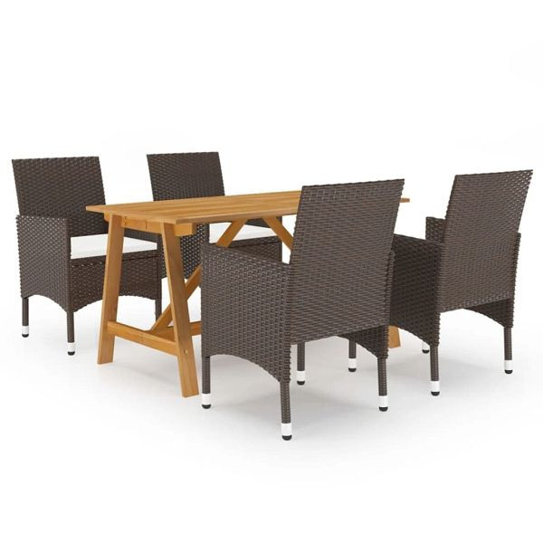 vidaXL 5-teilig Garten-Essgruppe Braun, Material: PE (Polyethylen) Rattan, pulverbeschichteter Stahl, 3068738