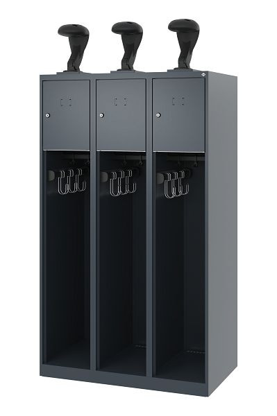 C+P Feuerwehrspind Evolo, Modell YOUNGSTER, 3 Abteile, H1530xB900xT500 mm, Anthrazit, Helmhalter, 0490015-30 S10004