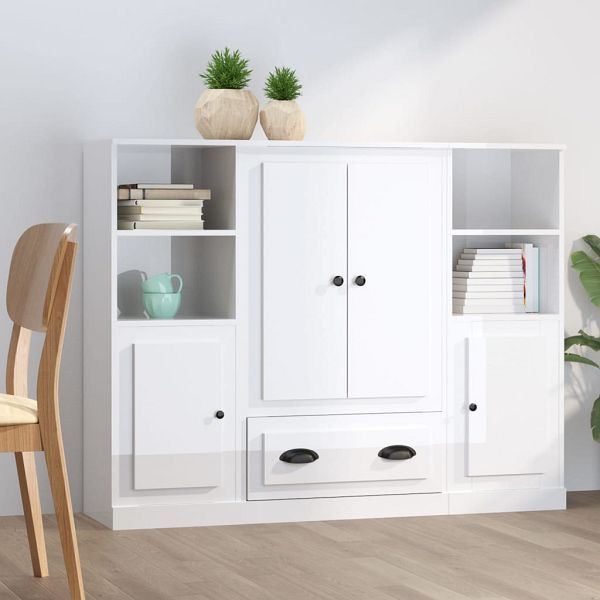 vidaXL Highboards 3 Stück Hochglanz-Weiß Holzwerkstoff, 3185321
