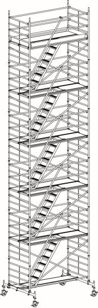 HYMER Treppen-Fahrgerüst mit Fahrtraverse, Bühnenlänge 2,95 m, Rahmenteilbreite 1,50 m, Reichhöhe 12,60 m, 827312