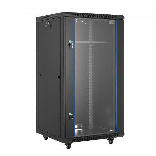 VEVOR 22U Netzwerkschrank, 600 mm Tiefe, 136 kg Tragkraft, abschließbare Glastür, Seitenwände, für IT- und A/V-Geräte, WLJJ22UW236IB0JAY001V0