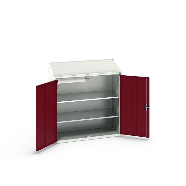 bott verso Economy Pult, mit 2 Fachböden und 1 Schublade, BxTxH: 1050 x 550 x 1130 mm, Lichtgrau / Purpurrot, 16929213.24