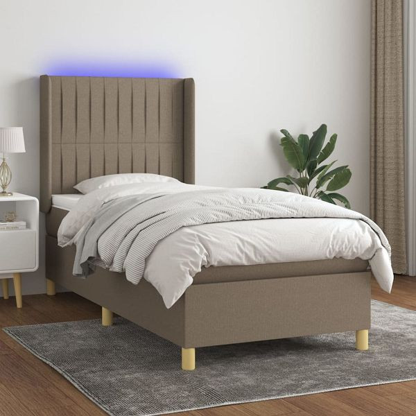 vidaXL Boxspringbett mit Matratze & LED Taupe 90x190 cm Stoff, 3139001
