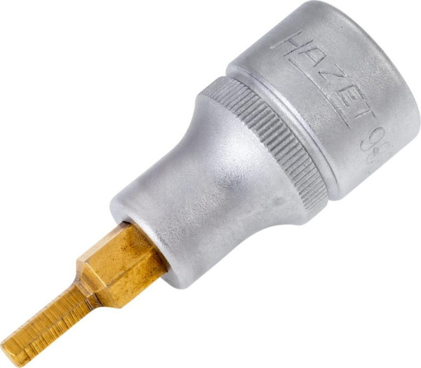 Hazet Schraubendreher-Steckschlüsseleinsatz, Vierkant hohl 12,5 mm, Innen-Sechskant Profil, 4 mm, Kurze Ausführung Mit Rändelung, 986-4