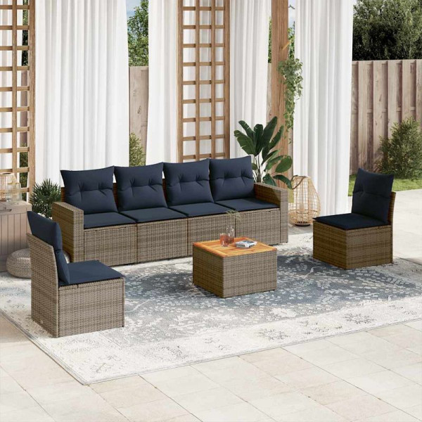 vidaXL 7-teilige Garten-Sofagarnitur mit Kissen Grau Poly Rattan, 3256404