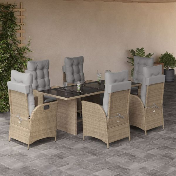 vidaXL 7-teilig Garten-Essgruppe mit Kissen Beigemischung Poly Rattan, 3213127
