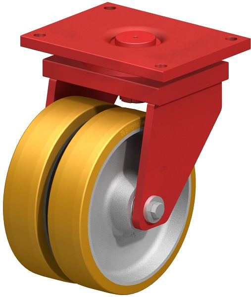 Blickle LSD-GTH 404K-42 Stahlgeschweißte Schwerlast-Doppel-Lenkrolle, schwere Drehkranz-Ausführung, Blickle Extrathane®, Hellbraun, 603753