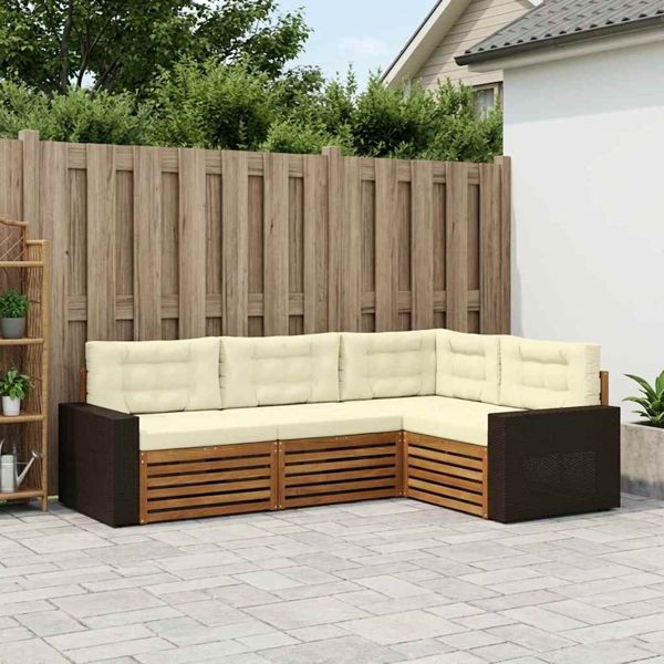 vidaXL Outdoor-Sofagarnitur 4-teilig Natur und Creme, 3383303