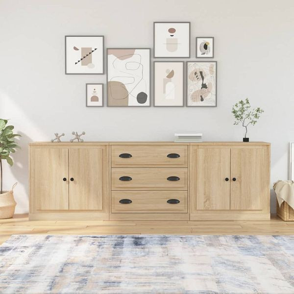 vidaXL Sideboards 3 Stück Sonoma-Eiche Holzwerkstoff, 3185218