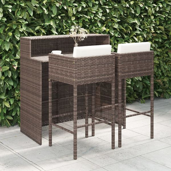 vidaXL 3-teilig Gartenbar-Set mit Kissen Poly Rattan Braun, 3094806
