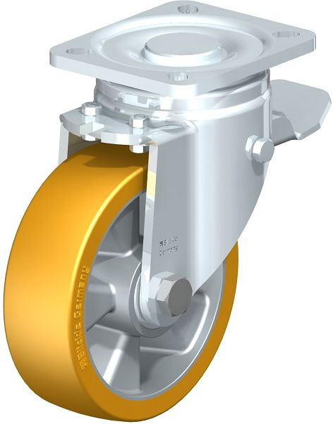 Blickle LH-ALTH 125K-1-ST Stahlblech-Lenkrolle, Schwerlast-Ausführung, mit Anschraubplatte & Feststeller, Blickle Extrathane®, Hellbraun, 297465