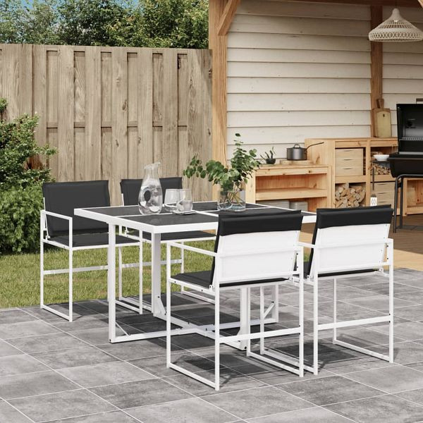 vidaXL 5-tlg. Garten-Essgruppe mit Kissen Weiß Textilene, 3295103