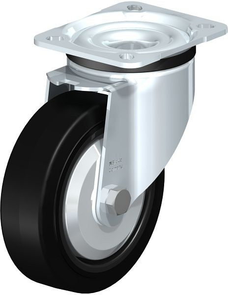 Blickle LK-POEV 125R-1-FA Stahlblech-Lenkrolle, schwere Ausführung, mit Anschraubplatte, Elastik-Vollgummi, Schwarz, 329193