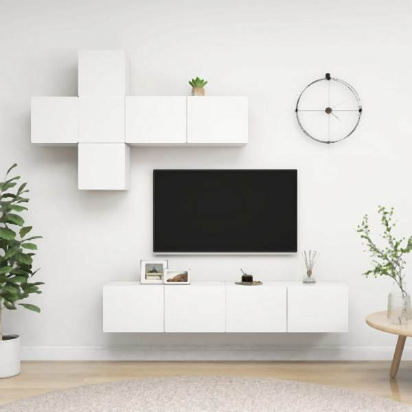 vidaXL 7-tlg. TV-Schrank-Set Weiß Holzwerkstoff, 3078708