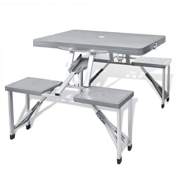 vidaXL Klappbares Campingtisch-Set Aluminium mit 4 Stühlen extra leicht grau, 41457