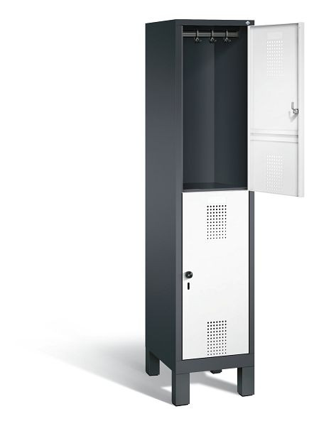 C+P Spind doppelstöckig Evolo, H1850xB420xT500mm, Farbe: Schwarzgrau / Verkehrsweiß, 48310-12 S10089