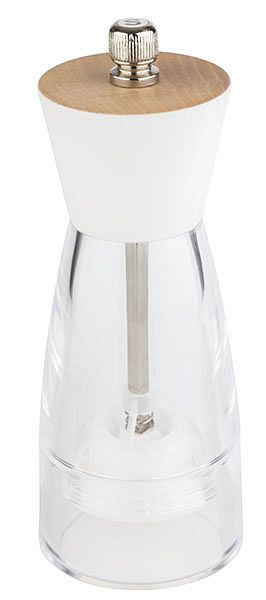 APS Salzmühle -FRIDA-, Ø 6 cm, Höhe: 15,5 cm, Acryl, Buchenholz, Farbe: weiß / transparent, Mahlwerk aus Edelstahl, 40550