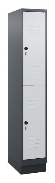 C+P Doppelstöckiger Spind Classic PLUS, Sockel, 1800x300x500mm, 7016/7035, Drehriegel, 0803207-10 S10013