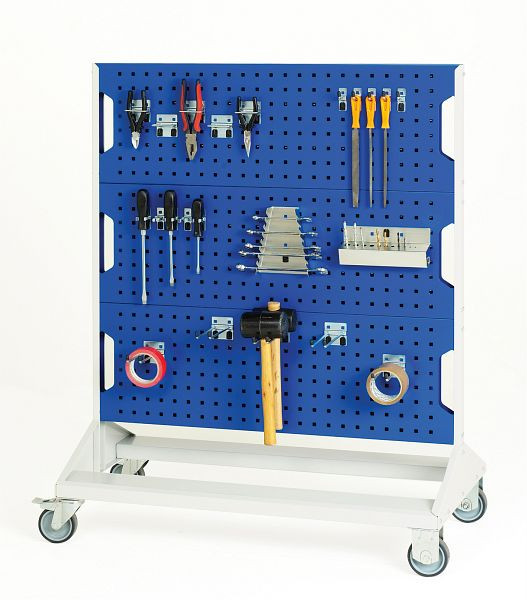 bott perfo Rack mobil mit 40 Teilen 6 Platten, 20 Haken, 10 Klemmen, 10 Halter BxTxH: 1000 x 550 x 1250 mm, RAL 5010, 16917260.11V