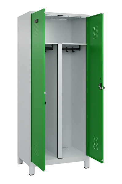 C+P PSA Schwarz-Weiß-Spind Evolo PLUS, mit Füßen, 2 Abteile, 1950x800x500mm, 70, Frontfarbe RAL 6037 Reingrün, Drehriegel, 049012-22P S10011