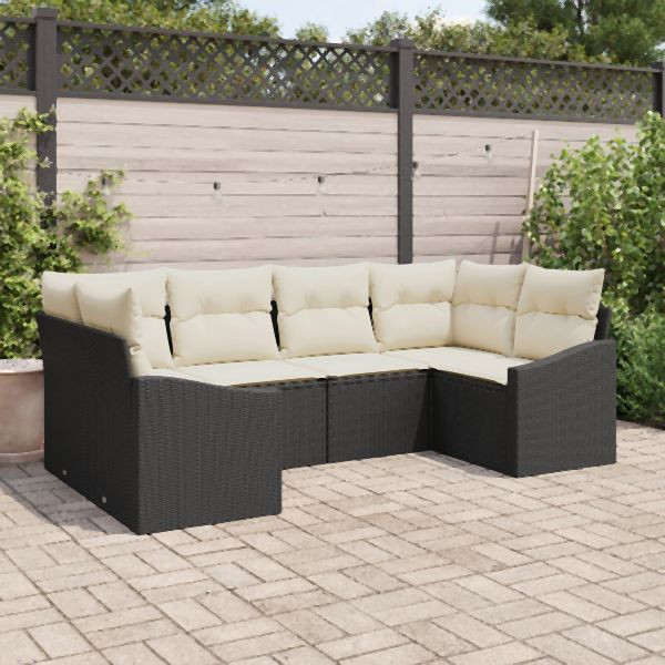 vidaXL 6-teiliges Garten Sofa Set mit Kissen Schwarz Poly Rattan, 3355526