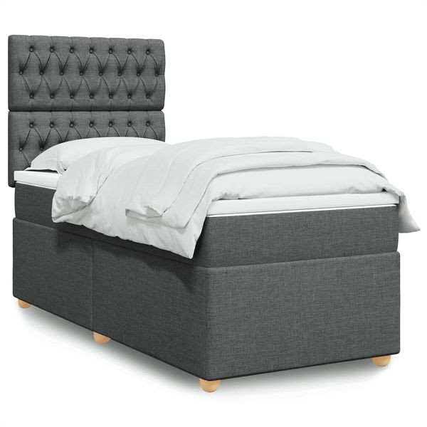 vidaXL Boxspringbett mit Matratze Dunkelgrau 90x190 cm Stoff, 3293443