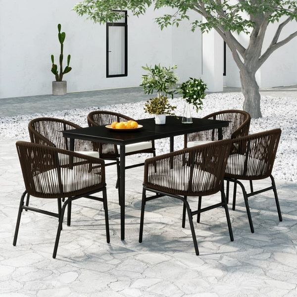 vidaXL 7-teilig Garten-Essgruppe Braun, Material: PVC-Rattan, pulverbeschichteter Stahl, 3099248