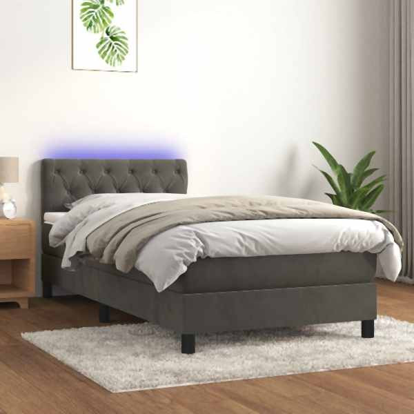 vidaXL Boxspringbett mit Matratze & LED Dunkelgrau 80x200 cm Samt, 3134550