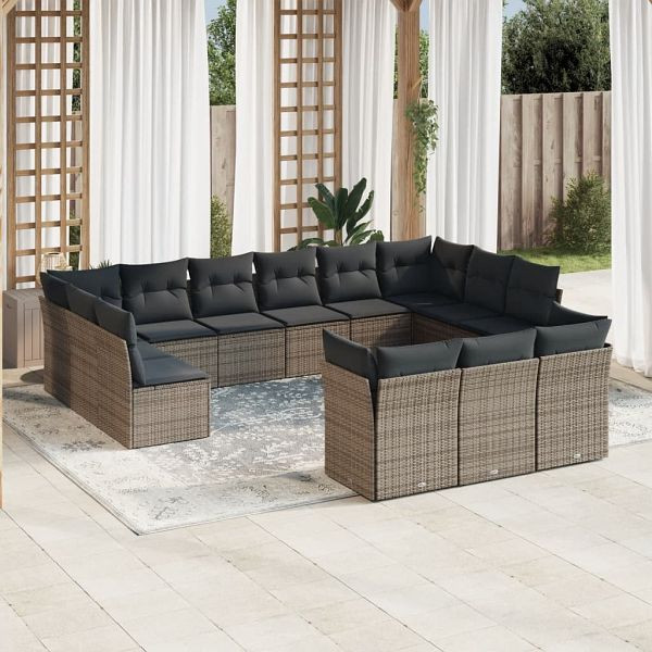 vidaXL 13-teilig Garten-Sofagarnitur mit Kissen Grau Poly Rattan, 3218450
